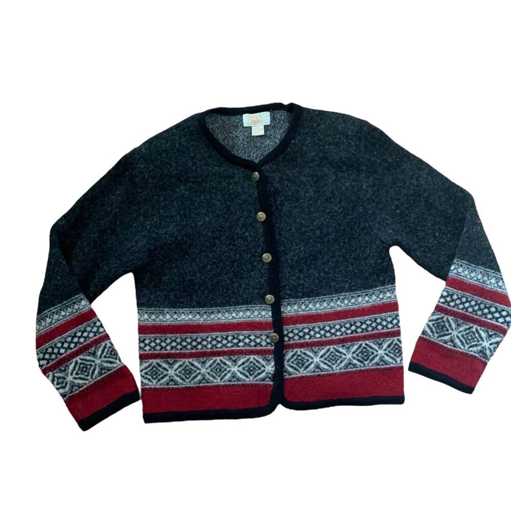 Tally Ho vintage wool cardigan woman’s size large Aztec grandma core cottage win